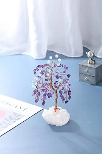 Jovivi Amethyst Crystal Tree With Aquamarine Round Beads, Clear Quartz Cluster Base Healing Crystals Feng Shui Bonsai Money Tree Home Office Desk Decor For Wealth And Luck 3 Jovivi Amethyst Crystal Tree With Aquamarine Round Beads, Clear Quartz Cluster Base Healing Crystals Feng Shui Bonsai Money Tree Home Office Desk Decor For Wealth And Luck - Image 3