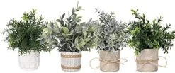 PENGYEE Artificial Topiaries Plants & Flowers, 4 Pcs Mini Plants Artificial Potted Set Fake Green Grass Plant Faux Plastic Topiary For Home Office Desk Bathroom Kitchen Counter Decoration (Mixed) -Green Leaf Store 41SUv8YXiuS. AC