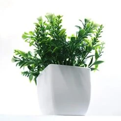 FEILANDUO Set Of 2 Mini Potted Artificial Plants Plastic Fake Green Plant For Home Decor Office Desk Shower Room Decoration Faux Plants Indoor (White, Set Of 2) -Green Leaf Store 41TaO0mQfjL