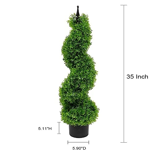 Armada Boxwood Topiary Trees Faux Spiral Artificial Feaux Plants Green Fakes Toparies Tree Indoor Outdoor Decor Plant With Plastic Pot Set Of 2 (35 Inch) 3 Armada Boxwood Topiary Trees Faux Spiral Artificial Feaux Plants Green Fakes Toparies Tree Indoor Outdoor Decor Plant With Plastic Pot Set Of 2 (35 Inch) - Image 3