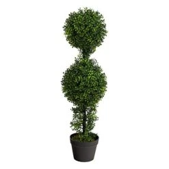 34" Boxwood Double Ball Topiary Artificial Tree (Indoor/Outdoor) 6" Black