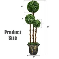 Goplus 4 Ft Artificial Boxwood Topiary Tree, Fake Greenery Plants Triple Ball Tree, Leaves & Cement-Filled Plastic Flower Pot Decorative Trees For Home, Office, Indoor And Outdoor Use (4 FT) -Green Leaf Store 41XndTrcZpL