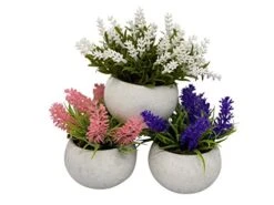Artificial Mini Potted Flower Plants (3-Set) | Pink, White, Purple Floral Set | Fake Plant | Office Decor, Bathroom Decor, Farmhouse Decor, Kitchen Decor | Faux Topiary Decore | Home Decor Clearance