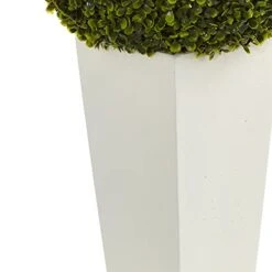 Nearly Natural 6404 Artificial Plant (Indoor/Outdoor) 28â€ Boxwood Topiary Ball In White Tower Planter, Green,15"Dx15"Wx28"H -Green Leaf Store 41YURSinTML