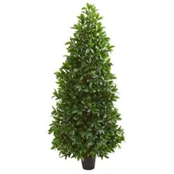 Nearly Natural 5-Ft. Bay Leaf Cone Topiary Artificial UV Resistant (Indoor/Outdoor) Silk Trees Green
