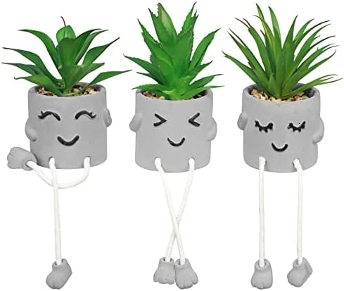 SEMSOIIO 2 Pcs Fake Plants In Cement Pot With Hanging Legs, Creative Artificial Faux Succulent For Home/Office Decor (Tongue & Smoking) 6 SEMSOIIO 2 Pcs Fake Plants In Cement Pot With Hanging Legs, Creative Artificial Faux Succulent For Home/Office Decor (Tongue & Smoking) - Image 6