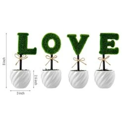 MyGift Set Of 4 Decorative Artificial Sculpted Topiary Hedge Planter With Lettering That Spell Love In White Ceramic Pots -Green Leaf Store 41Ze3lIEqCL
