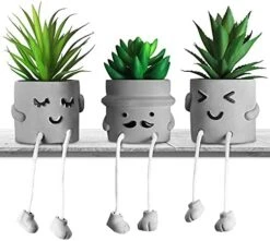 MAKHOT 4 PCS Creative Artificial Succulent Plants With Pots, Faux Succulents Cute Hanging Leg Potted Cubicle Accessories Decor, Mini Potted Fake Plant For Ideal Gift, Small Plants For Shelf Decor -Green Leaf Store 41aAhKzi1GL. AC