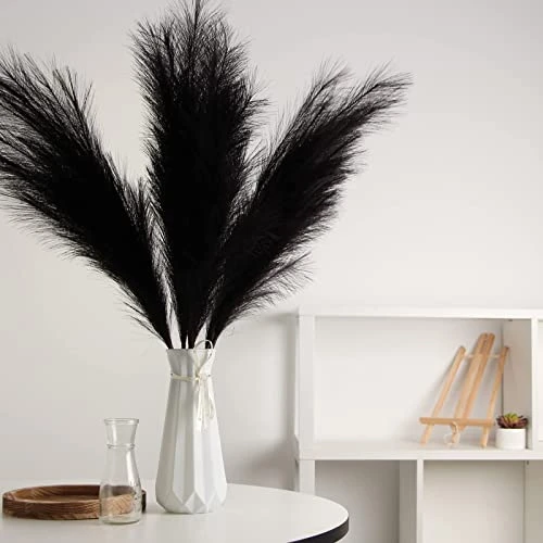 ZIFTY 7-Pcs 38"/3.1FT Faux Pampas Grass Large Tall Fluffy Artificial Fake Flower Boho Decor Bulrush Reed Grass For Vase Filler Farmhouse Home Wedding Decor (Black) 2 ZIFTY 7-Pcs 38"/3.1FT Faux Pampas Grass Large Tall Fluffy Artificial Fake Flower Boho Decor Bulrush Reed Grass For Vase Filler Farmhouse Home Wedding Decor (Black) - Image 2