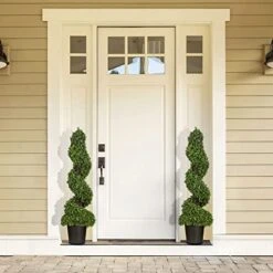 Horjamy 3 Foot Artificial Spiral Boxwood Topiary Trees In Black Ceramic Pot For Indoor And Outdoor Porch Decor(2 Pack) -Green Leaf Store 41asR3xTZ6L