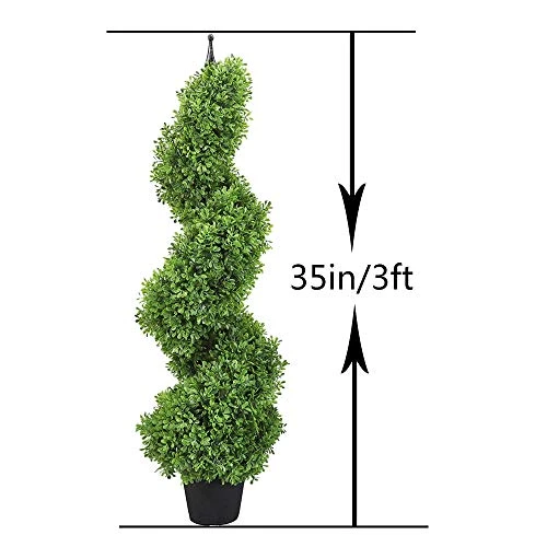 MOMO Plant Two Sets 3Ft Artificial Plants Boxwood Leave Topiary Tree Spiral Indoor/Outdoor Potted Fake Plant Green (35inch) 2 MOMO Plant Two Sets 3Ft Artificial Plants Boxwood Leave Topiary Tree Spiral Indoor/Outdoor Potted Fake Plant Green (35inch) - Image 2