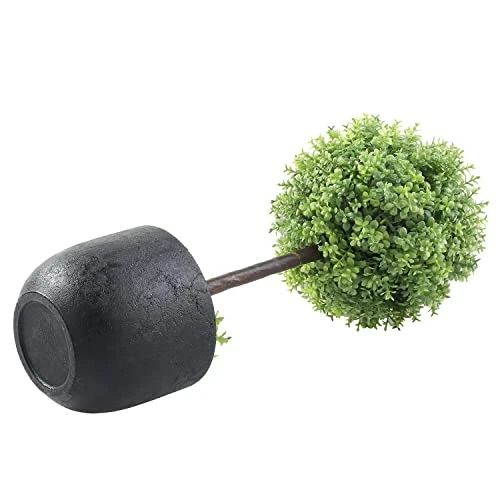 MyGift 13 Inch Realistic Artificial Boxwood Topiary Trees, Faux Tabletop Decorative Plants With Black Pots, Set Of 2 6 MyGift 13 Inch Realistic Artificial Boxwood Topiary Trees, Faux Tabletop Decorative Plants With Black Pots, Set Of 2 - Image 6