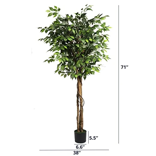 Cozy Castle Artificial Ficus Tree 71in - Faux Indoor Tree For Home Decor, Evergreen 6-Feet Tall Fake Tree Plant, Fake Floor Plant With Sturdy Plastic Nursery Pot For Living Room, Farmhouse, Office 2 Cozy Castle Artificial Ficus Tree 71in - Faux Indoor Tree For Home Decor, Evergreen 6-Feet Tall Fake Tree Plant, Fake Floor Plant With Sturdy Plastic Nursery Pot For Living Room, Farmhouse, Office - Image 2