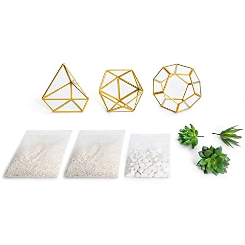 Mkono Artificial Succulent In 3 Pack Mini Glass Geometric Terrarium, Miniature Potted Faux Plant Bookshelf Desk Boho Office Room Decor For Women Girls Dorm Gift Idea, Gold 5 Mkono Artificial Succulent In 3 Pack Mini Glass Geometric Terrarium, Miniature Potted Faux Plant Bookshelf Desk Boho Office Room Decor For Women Girls Dorm Gift Idea, Gold - Image 5