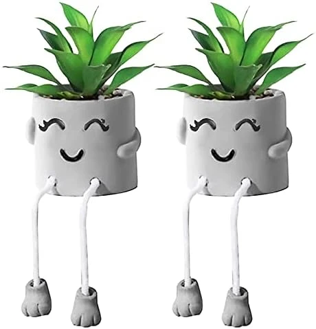 SEMSOIIO 2 Pcs Fake Plants In Cement Pot With Hanging Legs, Creative Artificial Faux Succulent For Home/Office Decor (Tongue & Smoking) 9 SEMSOIIO 2 Pcs Fake Plants In Cement Pot With Hanging Legs, Creative Artificial Faux Succulent For Home/Office Decor (Tongue & Smoking) - Image 9