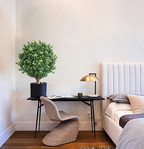 Momoplant 20Inch-1.7Ft Artificial Topiaries Boxwood Topiary Ball Tree Front Porch UV Resistant Potted Plants Tree For Indoor Outdoor Home Garden (White Flowers, Set Of 2) 4 Momoplant 20Inch-1.7Ft Artificial Topiaries Boxwood Topiary Ball Tree Front Porch UV Resistant Potted Plants Tree For Indoor Outdoor Home Garden (White Flowers, Set Of 2) - Image 4