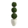 Nearly Natural 3.5ft. Boxwood Triple Ball Topiary Artificial Tree In White Planter (Indoor/Outdoor), Green -Green Leaf Store 41f5ObfOmeL