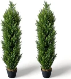 THE BLOOM TIMES 2 Pack Topiary Trees Artificial Outdoor Cedar Pine Fake Trees Potted UV Rated For Front Porch Faux Plants Indoor Decor (4 Feet, Green) -Green Leaf Store 41fD SYq84L. AC