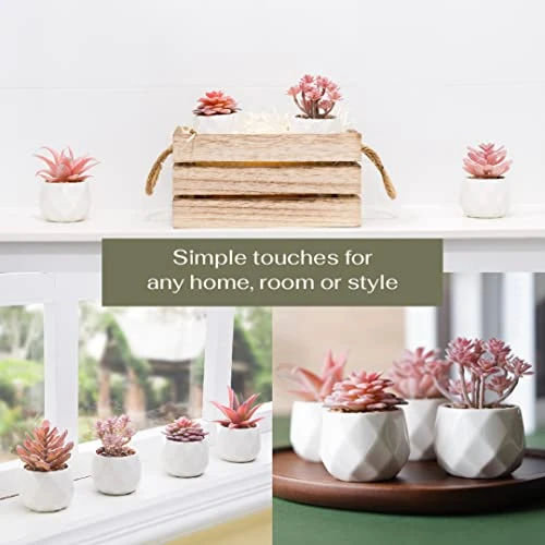 VIVERIE Rose Pink Faux Succulents In White Ceramic Pot Set Of 4 - Plant Gifts, Cute Aesthetic Pink Room, Home Decor Accents, Centerpieces, Bathroom Decor, Mum Gifts, Cactus Decor, Succulents Wedding 2 VIVERIE Rose Pink Faux Succulents In White Ceramic Pot Set Of 4 - Plant Gifts, Cute Aesthetic Pink Room, Home Decor Accents, Centerpieces, Bathroom Decor, Mum Gifts, Cactus Decor, Succulents Wedding - Image 2