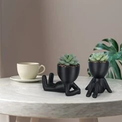 Galiejar Fake Succulents,Mini Succulents Plants Artificial With Ceramic Pots,Cute Home Decor Bathroom Decor Desk Decor Bedroom Decor Office Decor For Women (2Pack, Black) -Green Leaf Store 41h0PBU0e7L