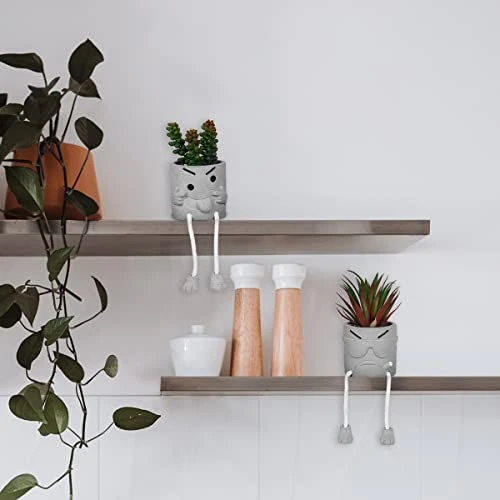 SEMSOIIO 2 Pcs Fake Plants In Cement Pot With Hanging Legs, Creative Artificial Faux Succulent For Home/Office Decor (Tongue & Smoking) 5 SEMSOIIO 2 Pcs Fake Plants In Cement Pot With Hanging Legs, Creative Artificial Faux Succulent For Home/Office Decor (Tongue & Smoking) - Image 5