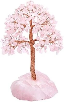 Top Plaza Rose Quartz Healing Crystals Copper Money Tree Desk Office Decor Wrapped On Natural Rose Quartz Base Feng Shui Luck Figurine -Green Leaf Store 41hsjPvxBDS. AC