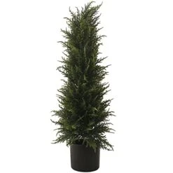 Softflame 33in Artificial Tall Cedar Topiary Tree Cypress Potted Plants, Artificial Plant Perfect For Home Office Indoor Decoration