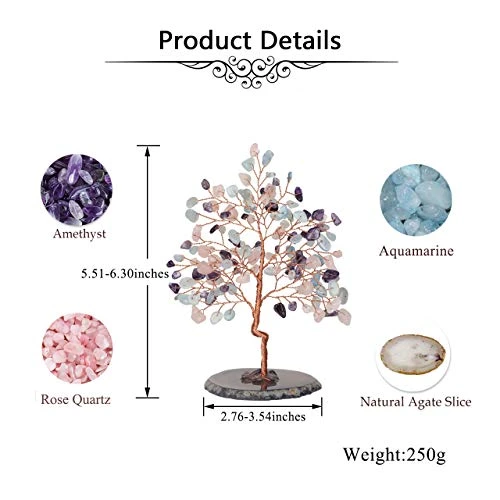 CrystalTears Crystal Gemstone Tree Amethyst Rose Quartz Aquamarine Crystal Money Tree Feng Shui Crystal Bonsai Tree For Good Luck Home Decoration 5.5"-6.3" 2 CrystalTears Crystal Gemstone Tree Amethyst Rose Quartz Aquamarine Crystal Money Tree Feng Shui Crystal Bonsai Tree For Good Luck Home Decoration 5.5"-6.3" - Image 2