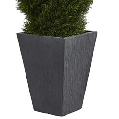 Nearly Natural 5703 Cypress Double Spiral Topiary In Slate Planter, 4' , Green -Green Leaf Store 41jAuVXR0zS
