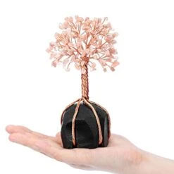 CrystalTears Healing Crystal Money Tree Sunstone Crystal Gemstone Bonsai Tree Wire Wrapped Black Obsidian Stone Base Feng Shui Tree For Wealth Home Decor