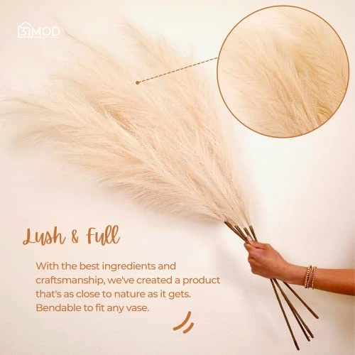 31Mod Faux Pampas Grass With 4 Large Artificial Pampas Grass Stems — 43" (Set Of 4), No-Shedding And Low Maintenance Pampas Grass Decor, Fake Pampas Grass, Pampas Grass Large, Boho Decor (43") 3 31Mod Faux Pampas Grass With 4 Large Artificial Pampas Grass Stems — 43" (Set Of 4), No-Shedding And Low Maintenance Pampas Grass Decor, Fake Pampas Grass, Pampas Grass Large, Boho Decor (43") - Image 3