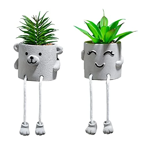 Lavenor Artificial Potted Plant Fake Succulent Plant Cute Hanging Leg Emotional Cement Potted Succulents Decor For Desk Shelf Bedroom Living Room And Office Decoration(Type A + Type C) 1 Lavenor Artificial Potted Plant Fake Succulent Plant Cute Hanging Leg Emotional Cement Potted Succulents Decor For Desk Shelf Bedroom Living Room And Office Decoration(Type A + Type C)