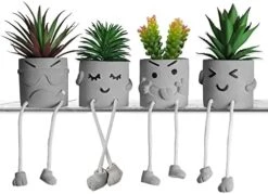 MAKHOT 4 PCS Creative Artificial Succulent Plants With Pots, Faux Succulents Cute Hanging Leg Potted Cubicle Accessories Decor, Mini Potted Fake Plant For Ideal Gift, Small Plants For Shelf Decor -Green Leaf Store 41q4XztKQvL. AC