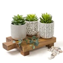 Kurrajong Farmhouse Artificial Succulents In Pots | Set Of 3 Black And White Ceramic Pots With Green Succulents Artificial | Faux Plants Indoor Fake Plants In Pots 4.75" High -Green Leaf Store 41q9Iu7bNhL