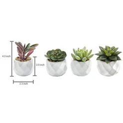 MyGift Miniature Artificial Succulents, Indoor Fake House Plants In Round White Geometric Ceramic Pots, Set Of 4 -Green Leaf Store 41r5lBFwOCL