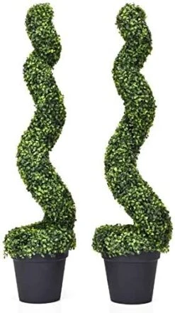 Goplus 4 Feet Spiral Boxwood Artificial Topiary Trees, Large Faux Plant With UV Resistant Realistic Leaves & Cement-Filled Pot, Tall Fake Plant For Indoor Outdoor Home Front Porch Decor -Green Leaf Store 41rOJP8cQtL. AC
