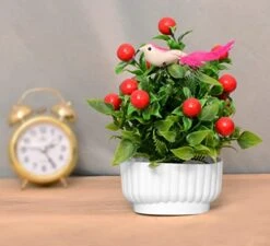 S-BIV Artificial Mini Cherry Plant With Sitting Bird In Plastic Pot, Indoor Faux Artificial Plants With Pot For Desk Or Home Décor Artificial Green Plants For Décor (Red) -Green Leaf Store 41rfSFeQycL