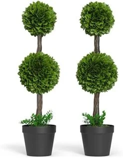Barnyard Designs 3ft (36”) Artificial Boxwood Topiary Ball Plant, Front Porch Home Decor, Faux Fake Plant Decoration, (Single) -Green Leaf Store 41tQqnadMzL. AC