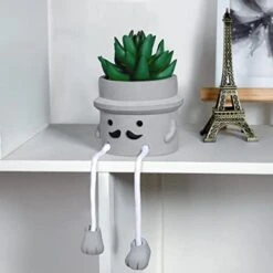 WOODWORD 3 Pack Mini Potted Fake Succulents Desk Plant With Creative Emotional Cement Pots For Shelf Home Bathroom Living Room Kitchen Decor And Office Decorations -Green Leaf Store 41thAAuiaqL