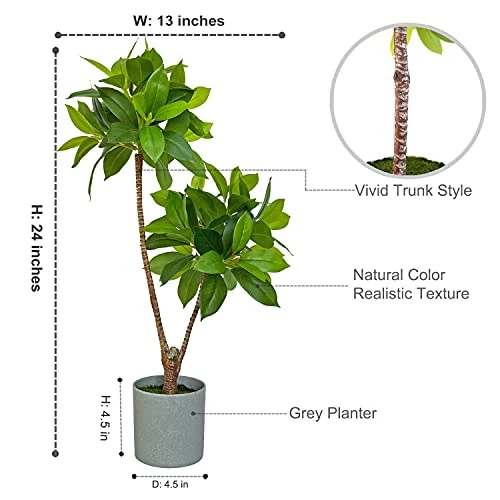 BESAMENATURE Artificial Bay Double Ball Topiary Trees, Faux Plant For Home Office Decoration, 24" Tall, Green, Ships In Gray Planter 5 BESAMENATURE Artificial Bay Double Ball Topiary Trees, Faux Plant For Home Office Decoration, 24" Tall, Green, Ships In Gray Planter - Image 5