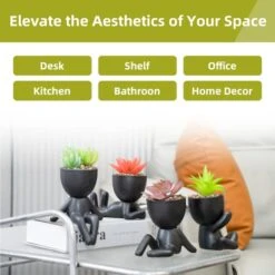 Fake Succulents Plants Decor, 4 Pcs Cute Artificial Succulent In Pot Assorted Life-Like Mini Artificial Greenery Fake Plants For Desk, Office, Living Room, Bathroom, Bedroom, Home Decor (Black-4 Pots) -Green Leaf Store 41v5zE5gnnL