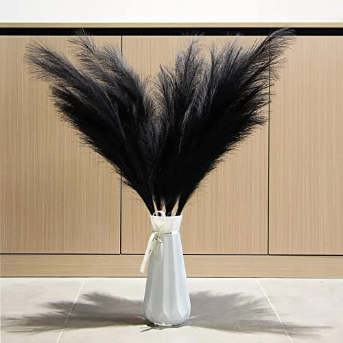 ZIFTY 7-Pcs 38"/3.1FT Faux Pampas Grass Large Tall Fluffy Artificial Fake Flower Boho Decor Bulrush Reed Grass For Vase Filler Farmhouse Home Wedding Decor (Black) 3 ZIFTY 7-Pcs 38"/3.1FT Faux Pampas Grass Large Tall Fluffy Artificial Fake Flower Boho Decor Bulrush Reed Grass For Vase Filler Farmhouse Home Wedding Decor (Black) - Image 3