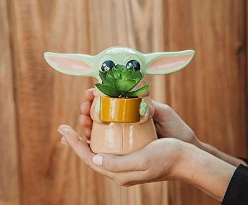 Silver Buffalo Star Wars: The Mandalorian Baby Yoda The Child Grogu 4-Inch Ceramic Mini Planter With Artificial Succulent 3 Silver Buffalo Star Wars: The Mandalorian Baby Yoda The Child Grogu 4-Inch Ceramic Mini Planter With Artificial Succulent - Image 3
