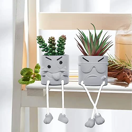 SEMSOIIO 2 Pcs Fake Plants In Cement Pot With Hanging Legs, Creative Artificial Faux Succulent For Home/Office Decor (Tongue & Smoking) 3 SEMSOIIO 2 Pcs Fake Plants In Cement Pot With Hanging Legs, Creative Artificial Faux Succulent For Home/Office Decor (Tongue & Smoking) - Image 3