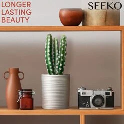 SEEKO Fake Cactus For Home Décor 11" - Artificial Faux Cactus For Southwest, Office, Desk, Shelf - Indoor Fake Plants - White Décor Accents - Modern Farmhouse Decor  -Green Leaf Store 41zQubdoahL