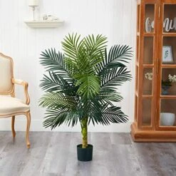 Nearly Natural 35” Boston Fern Artificial (Set Of 2) Silk Plants Green & 5357 4ft. Golden Cane Palm Tree,Green -Green Leaf Store 5107UQJ7S6L 1