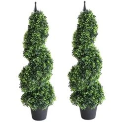 Momoplant Artificial Topiaries Outdoor Boxwood Trees, Spiral Topiary Tree 3 Ft(2 Pieces) Faux Topiary Tree Outdoor Feaux Plant For Decorative Indoor/Outdoor/Garden (35inch)