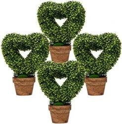 Goplus 4 Pack Artificial Boxwood Topiary Trees, Mini Fake Greenery Plants, Small Faux Decorative Plants, Tabletop Potted Artificial Plants For Home Office Desk Dining Table (Green-Heart Shape) -Green Leaf Store 511CloQ3bUL. AC