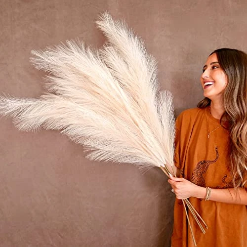 31Mod Faux Pampas Grass With 4 Large Artificial Pampas Grass Stems — 43" (Set Of 4), No-Shedding And Low Maintenance Pampas Grass Decor, Fake Pampas Grass, Pampas Grass Large, Boho Decor (43") 1 31Mod Faux Pampas Grass With 4 Large Artificial Pampas Grass Stems — 43" (Set Of 4), No-Shedding And Low Maintenance Pampas Grass Decor, Fake Pampas Grass, Pampas Grass Large, Boho Decor (43")