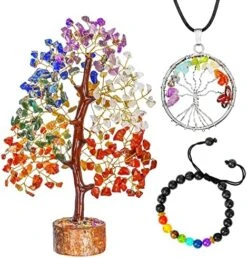 FASHIONZAADI Seven Chakra Tree - Crystal Gifts - Crystal Tree Of Life - Tree Of Life Decor - Gem Tree - Luck Crystal - Tree Of Life Chakra Stones - Crystal Bonsai Tree - Crystal For Desk - Money Tree -Green Leaf Store 511Hidq7RvL. AC